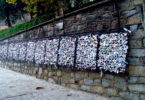 Fences crowded with wishes at the Virgin Mary Shrine.