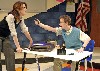 Maureen Keiller as The Teacher and Alex Wyse as Solomon in Speech and Debate at Lyric Stage.
