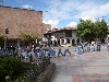Catholic school children filing out of the cathedral