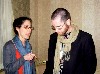 Kathy Bitetti of the Artists Foundation has a word with Todd Lester of the actvist freeDimensional after a lively session.