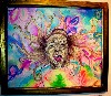 A clown emerges from the painting by Chelsea Neveu.