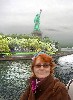 Astrid in front of the Statue of Liberty.