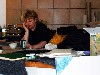 Dorothea at a thoughtful moment in the studio.