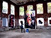 An installation of the large poured paintings on plexi by Jean Noel Chazelle.