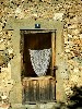 The door of a small house.