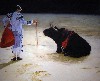 Last gasp of the stricken bull.