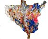 Las Americas/ Trickle Down Theory by Erica H. Adams a large-scale, scrap material collage redraws the U.S. map.