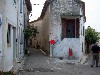 A view into a tiny alley way.
