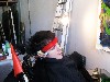 The laser is attached with a head band.