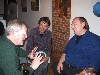 The artist talking with museum directors, Stuart Chase, left and John Stomberg, right.