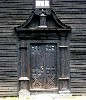 The door to the Williams House with its famous broken swan&rsquo;s neck pediment.