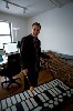 In his studio, Lukas Ligeti with Marimba Lumina and traditional African marimba.  Photo by Chris Wolman.

