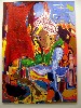 The scale, rich color, and energy of this painting recalls abstract expressionism but lacks the order and composition.