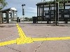 Truncated dome pathways help navigation for blind and the visually impaired. This picture shows a decision point in the tactile pathway.