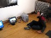 Jeremy Rotsztain adjusting  the computer for his installation.