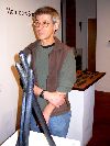 Peter Lipsitt with his work at Boston Sculptors.
