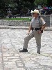 A Texas ranger keeps a watchful eye on the Alamo.
