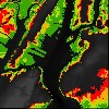 Storm surge flooding from Hurricane Categories 1 – 4 in Palisade Bay
(Category 1 shown in dark green, Category 2 in light green, Category 3 in orange, Category 4 in red)
Credit: Palisade Bay Team: Guy Nordenson and Associates, Catherine Seavitt Studio, Architecture Research Office
