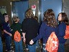 Taking the elevator with a group of students.