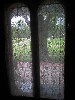 A lace curtain over the front door.