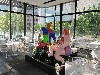 Inside the cafe a sculpture by Niki de St. Phalle.
