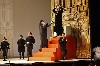 Believing Emperor Claudio to have died at sea, Agrippina (Soprano Caroline Worra) prepares to crown her son Nerone (Countertenor David Trudgen) the new Emperor of Rome. Pallante (Baritone David McFerrin) and Narciso (Countertenor José Álvarez) cower on either side.