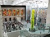 A soaring glass sculpture accents the atrium.