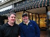 Alcombright with City Councilor and shop owner Keith Bona.