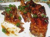 Sharing the ribs and chop. 