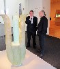 Rogers with glass artist Howard BenTre and his work.