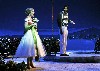 The two reconciled lovers on a terrace high above the Bay of Messina in Robert Perdziola's lovely production of the comedy "Beatrice et Benedict."