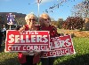 Sellers with supporter Astrid Hiemer enjoying a sunny election day.