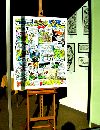 Work by Howard Cruse, who designed the poster for Open Studios, in a window on Main Street.