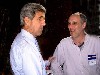 Artist David Lachman says hello to Senator Kerry.