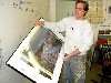 Hannock holding an early study for the Newcastle painting.