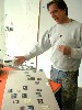 Discussing collage elements for the Newcastle painting.