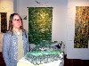 Martha Flood and her printed fabric pieces.