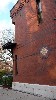 Brickwork Inlay Circle and Diamond Pattern with Bracketed Overhang (Faux balcony) at Monmouth Street, Brookline, MA c. 1875