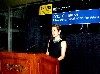 Mary Sherman greeting participants during opening ceremonies.