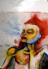 The distortions and high chroma with loosely applied color are inspired by German Expressionism.